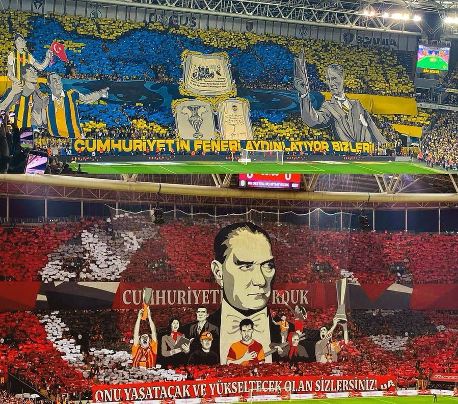 Mustafa Kemal Atatürk‘ün vazgeçilmezimiz olduğunu tüm dünyaya gösteren Atatürk’ün kulüpleri Fenerbahçe ve Galatasaray’ı canı yürekten kutluyorum.Bizim rengimiz Kırmızı - Beyaz 🇹🇷🇹🇷🇹🇷