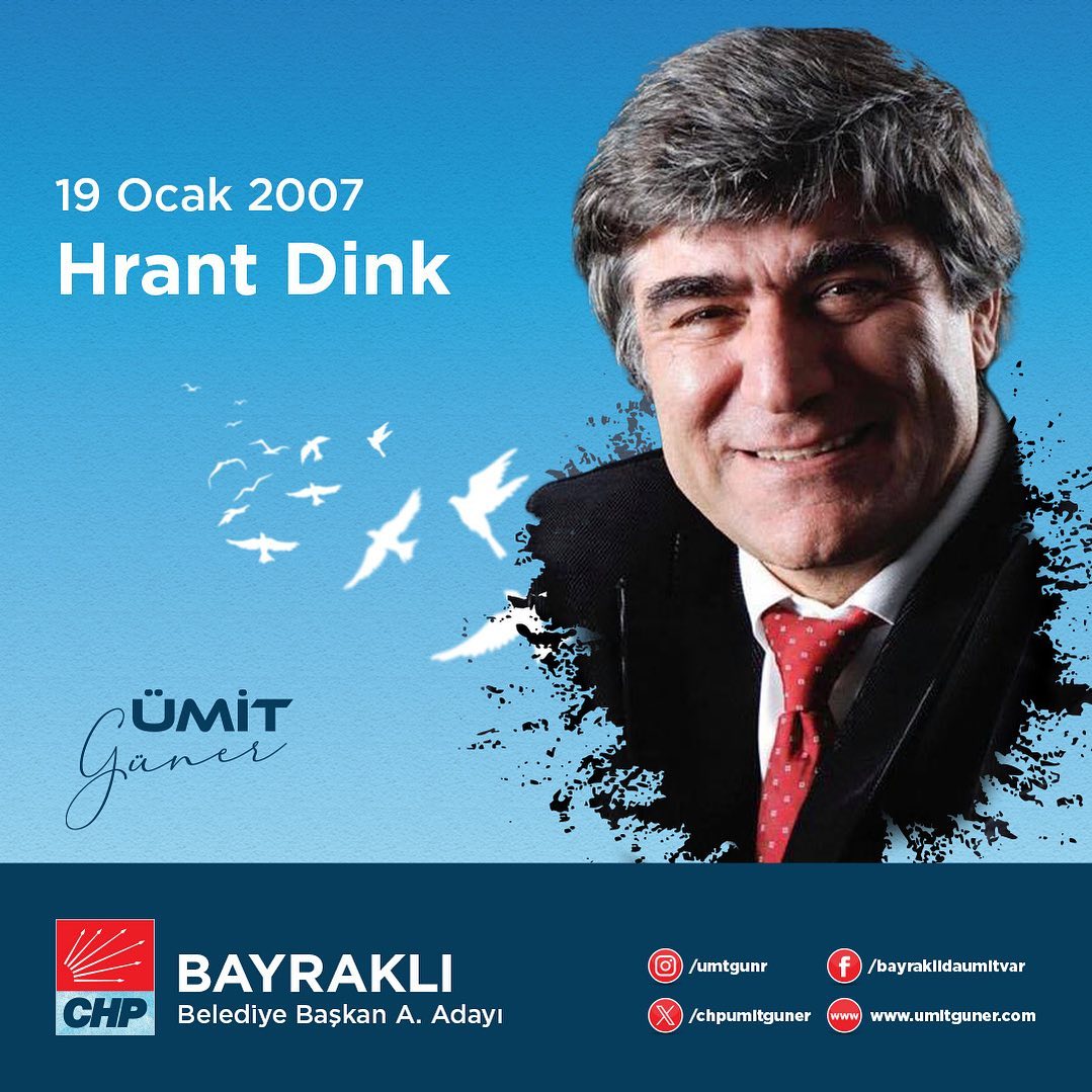 Hep birlikte yitirdiğimiz aydın, gazeteci #HrantDink’i katlinin 17. yılında saygıyla anıyoruz. Tüm gerçekleri açığa çıkarmak, sorumluları yargılamak için mücadelemizi sürdüreceğiz. Hrant Dink cinayeti asla unutulmayacak, adalet yerini bulana kadar izini takip edeceğiz.